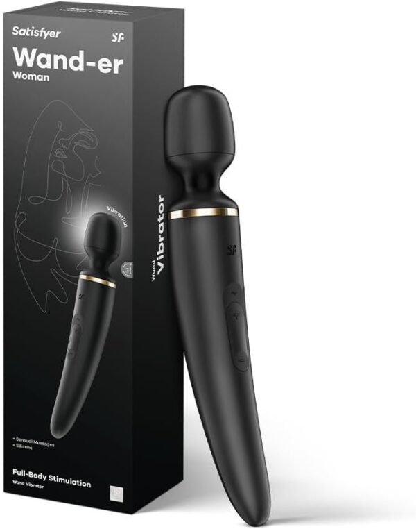 Satisfyer 'Wand-er Woman' Varita masajeadora con 50 modos de vibración 34 cm | Fuerte y Silenciosa | Masaje corporal para mujeres y hombres | Pequeño dispositivo de masaje completo | Negro