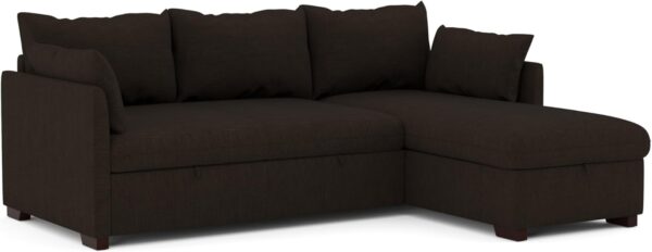 BUDWING Orlando, Sofá Cama Esquinero Marrón - 4 plazas - Chaise Longue Reversible, Arcón de Almacenaje, Dos Cojines Sueltos - Estilo Contemporáneo - 221cm (Ancho) x 160.5cm (Fondo) x 88cm (Alto)