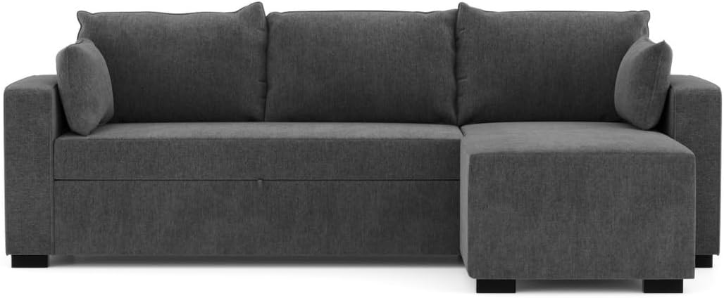 BUDWING Leah, Sofa Cama Esquinero Gris Oscuro - 4 plazas - Chaise Longue Reversible, 2 Cojines Decorativos - Tejido de Poliéster - Estilo Moderno - 233 cm (Ancho) x 124 cm (Fondo) x 69 cm (Alto) - Imagen 3