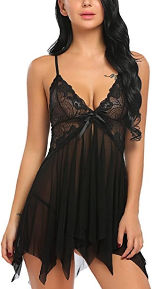 SEDEX Encaje Lencería Conjunto Mujer Lencería Sexy para Mujer Ropa de Dormir V- Cuello Camisón Suave Frente Abierto Camisón Mini Vestido