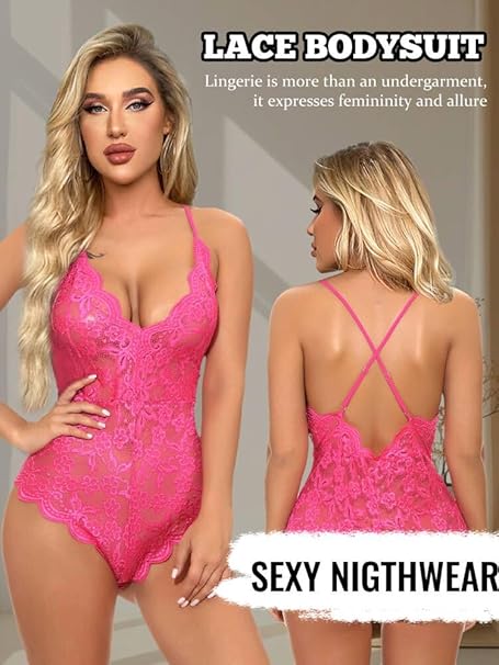 Buitifo Body Mujer Sexy Ropa de encaje femenina sin espalda mini Teddy V collar ropa interior