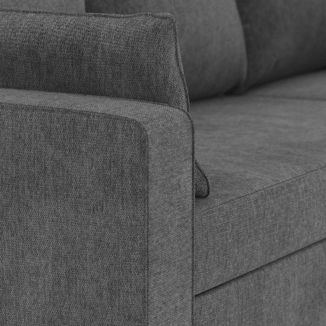 BUDWING Leah, Sofa Cama Esquinero Gris Oscuro - 4 plazas - Chaise Longue Reversible, 2 Cojines Decorativos - Tejido de Poliéster - Estilo Moderno - 233 cm (Ancho) x 124 cm (Fondo) x 69 cm (Alto) - Imagen 9