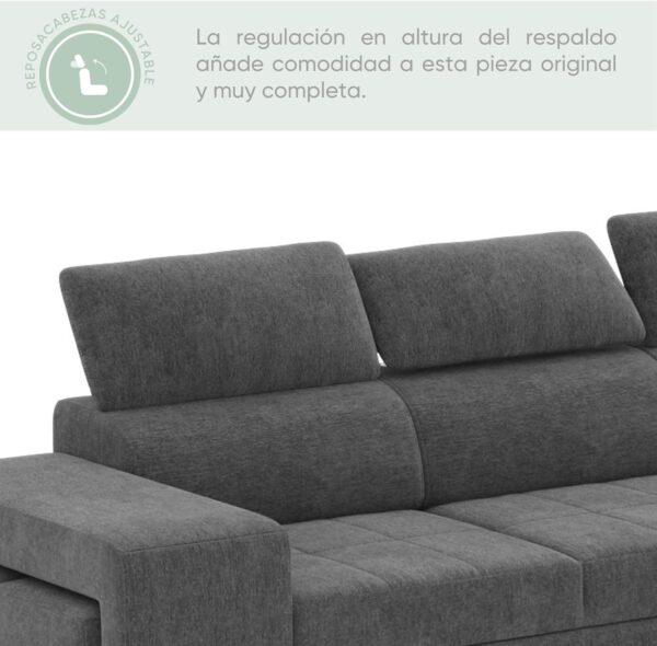 BUDWING John, Sofá Cama Esquinero Gris Oscuro - 4 plazas - Chaise Longue Reversible, Reposacabezas Ajustable, 2 Pufs - Tela de Poliéster - Estilo Moderno - 263cm (Ancho) x 161cm (Fondo) x 96cm (Alto) - Imagen 5