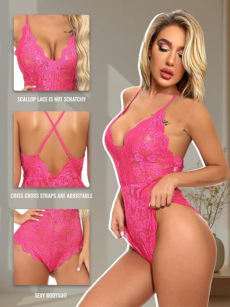 Buitifo Body Mujer Sexy Ropa de encaje femenina sin espalda mini Teddy V collar ropa interior - Imagen 4