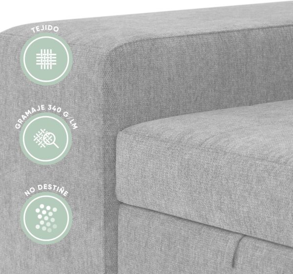 BUDWING John, Sofá Cama Esquinero Gris Claro - 4 plazas - Chaise Longue Reversible, Reposacabezas Ajustable, 2 Pufs - Tela de Poliéster - Estilo Moderno - 263cm (Ancho) x 161cm (Fondo) x 96cm (Alto) - Imagen 10
