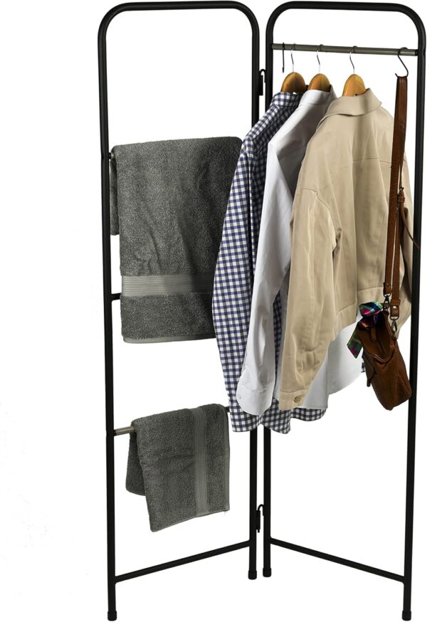 Iris Ohyama Elegante Perchero metálico, tipo Plegable, Negro, Diseño Moderno, Marco Resistente, Antideslizante, para Dormitorio, Estudio, Armario, Ropa y zapatos, Secado, Montaje fácil, PI-O150