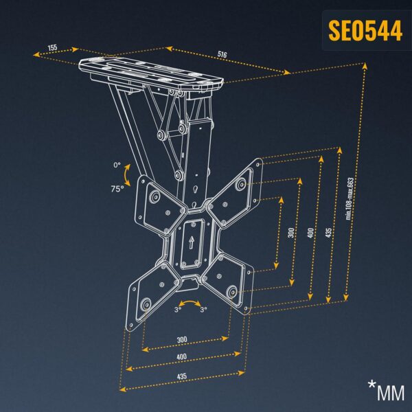 RICOO SE0544 - Soporte de Techo para televisores de 23 a 55 Pulgadas (Plegable, eléctrico, hasta 30 kg, VESA máx. 400 x 400 mm) - Imagen 3