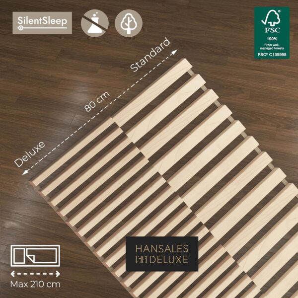 Somier Enrollable para La Cama Individual 80x200cm Deluxe – 400 Kg 40 Listones – La Madera Natural de Abedul Macizo FSC – 10 Años de Garantía – Listones Extra Firmes – Somier de Laminas Sin Bastidor - Imagen 4